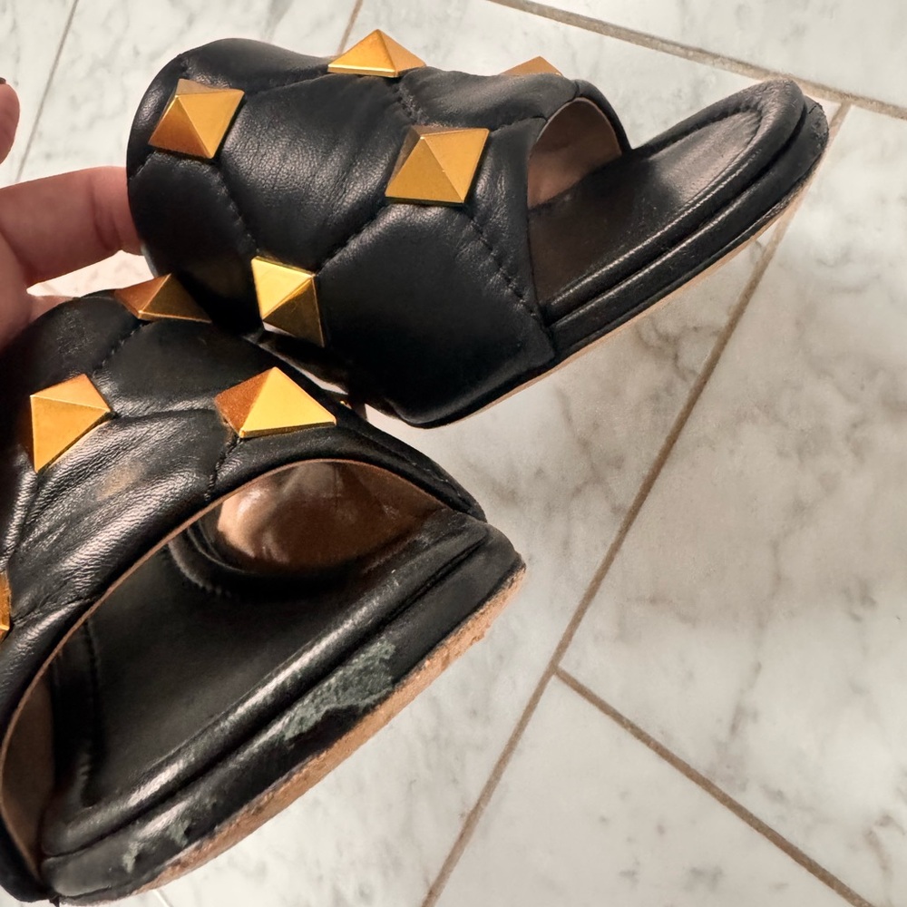 Valentino Black Mule Sandals with Gold Rockstuds - Picture 4 of 5